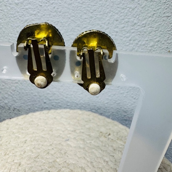 Bronze And Blue Clip Earrings - Picture 3 of 5